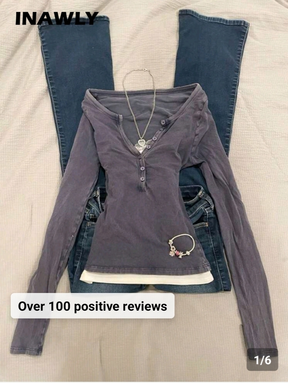 Women’s Long-Sleeve Henley Top in Washed Purple